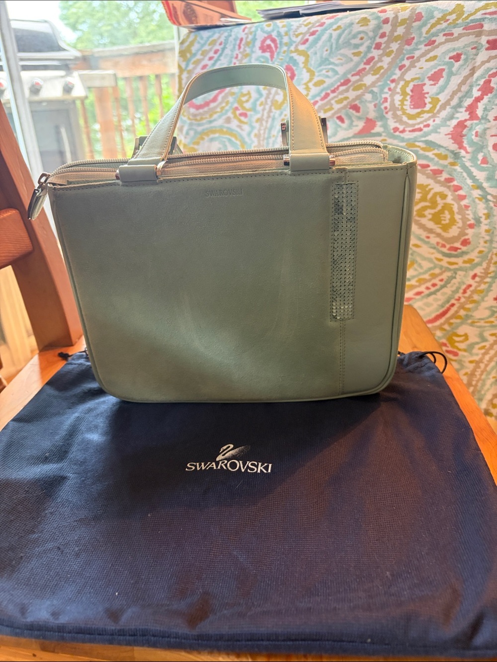 Swarovski Sea foam Tote with Crystal Stripe Accent